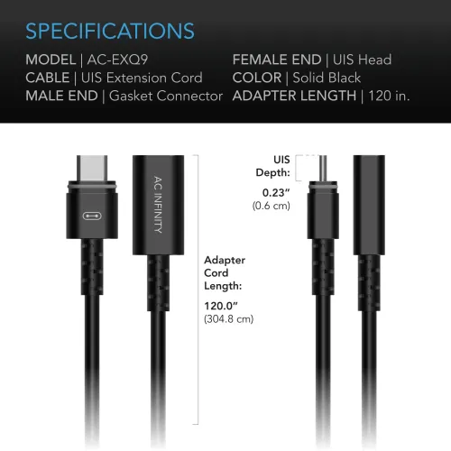 AC Infinity UIS Extension Cable Female to Male 3 m