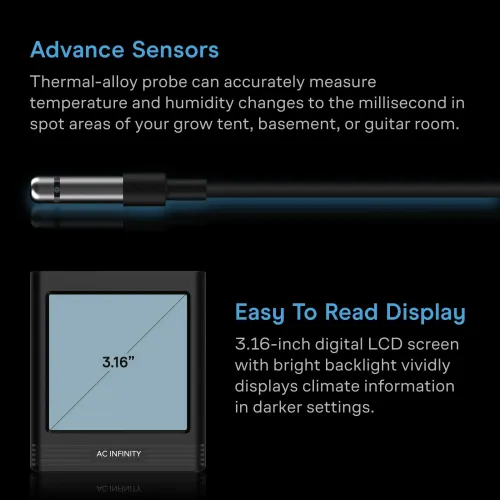 AC Infinity - CLOUDCOM B1 Smart Hygrometer with Display & External Sensor