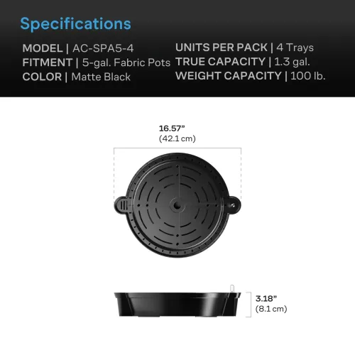 AC Infinity - Self-Watering Fabric Pot Base, 4-Pack