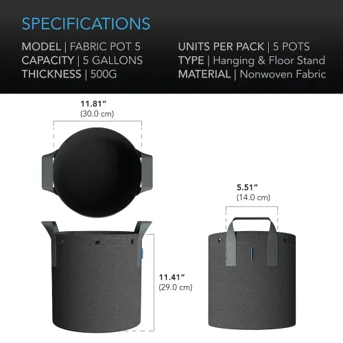 AC Infinity Heavy Duty Fabric Pots (19L)