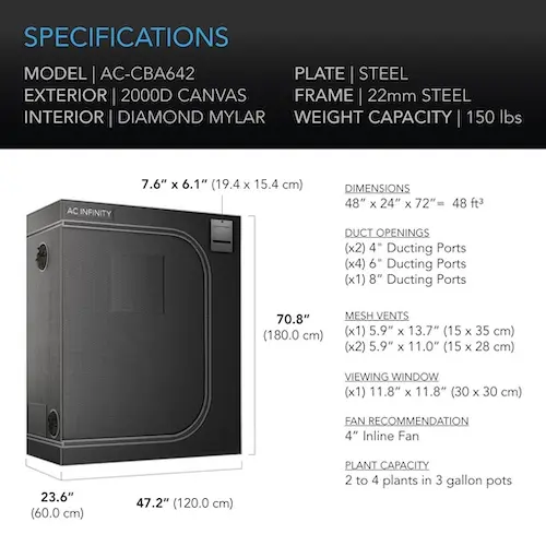 AC Infinity CLOUDLAB 642 - Advance Grow Tent (120x60x180)