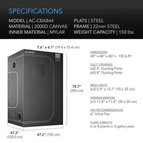 AC Infinity CLOUDLAB 844 - Advance Grow Tent (120x120x200)
