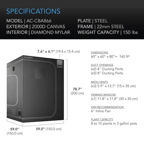 AC Infinity CLOUDLAB 866 - Advance Grow Tent (150x150x200)
