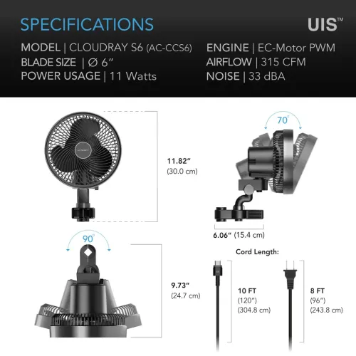 AC Infinity CLOUDRAY S6 (Oscillating)