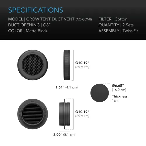 AC Infinity - Grow Tent Duct Ventilation Cover 200 mm 2-Pack